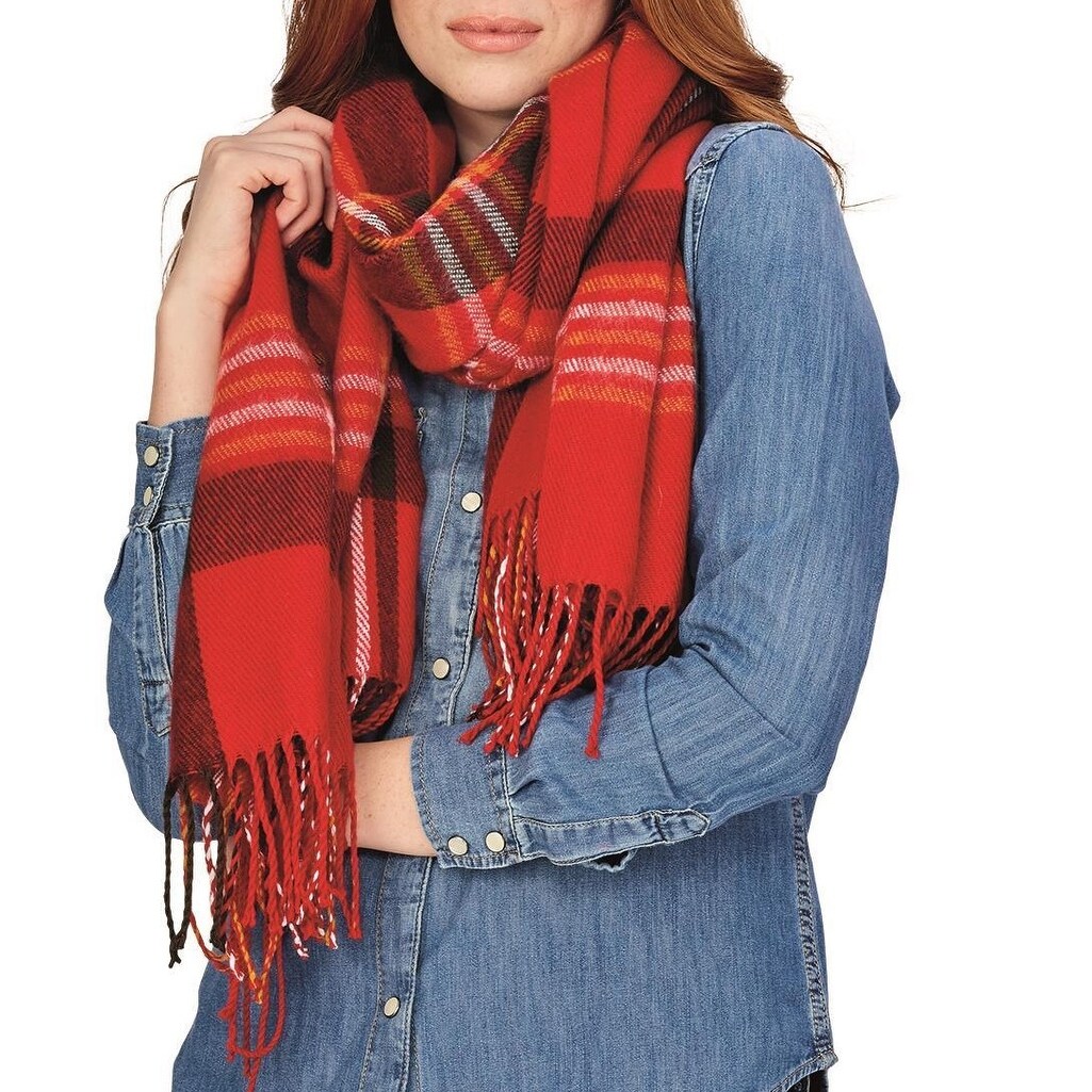 Shop 2 Chic Scarf Black Red Plaid Button Up Long Fringe Trim Wrap Poncho Overstock 30837758