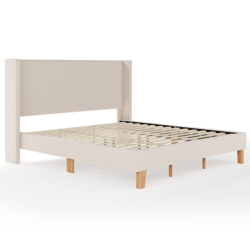 Martha Stewart Upholstered Platform Bed with Wingback Headboard