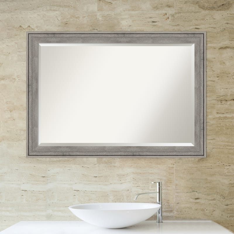 Beveled Wood Bathroom Wall Mirror - Regis Barnwood Grey Frame - Regis Barnwood Grey