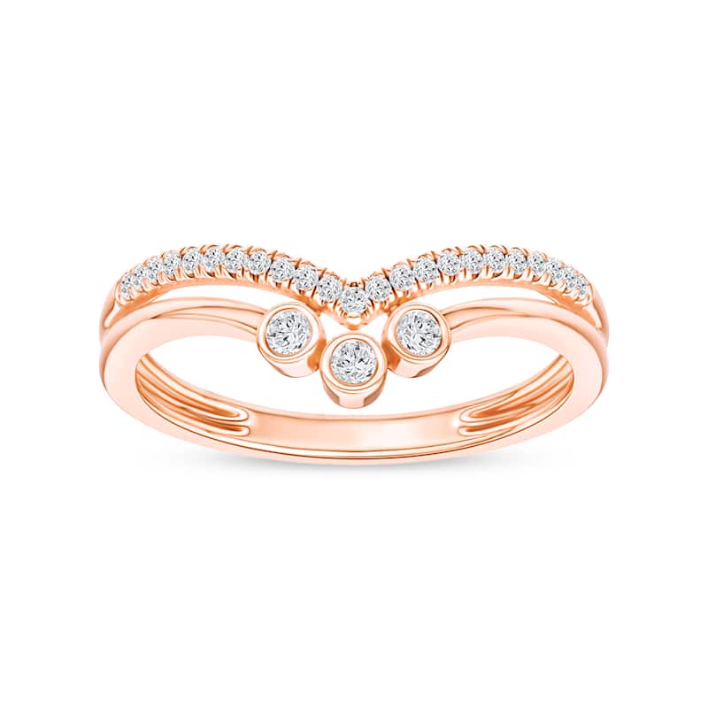 1/10ct TDW Diamond Contour Wedding Band in 10k Gold for Women - 8.5 - Rose