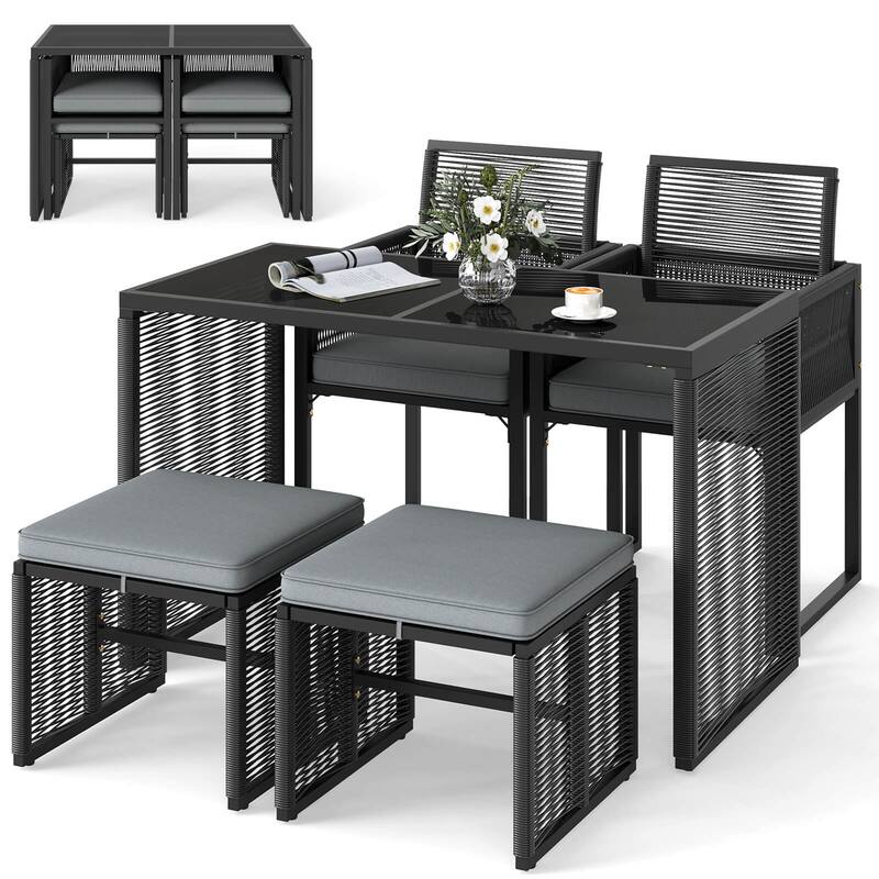 Costway 5 PCS PE Wicker Patio Dining Set Outdoor Conversation Set with - See Details