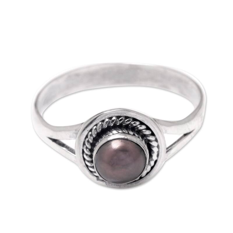 Novica Handmade Perfect Shield Cultured Pearl Single-Stone Ring
