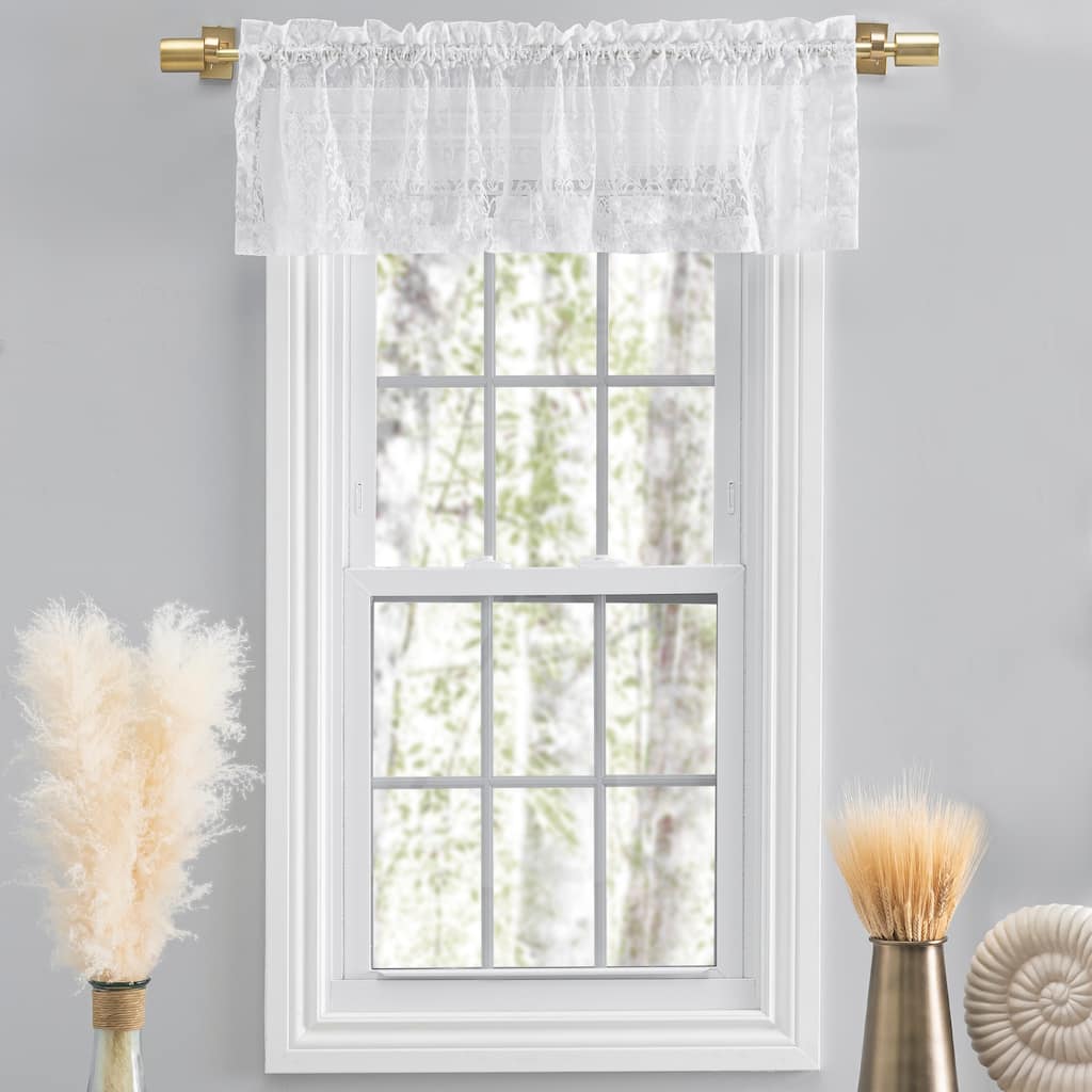 Woven Lace Elegant Sheer Rod Pocket W header Valance