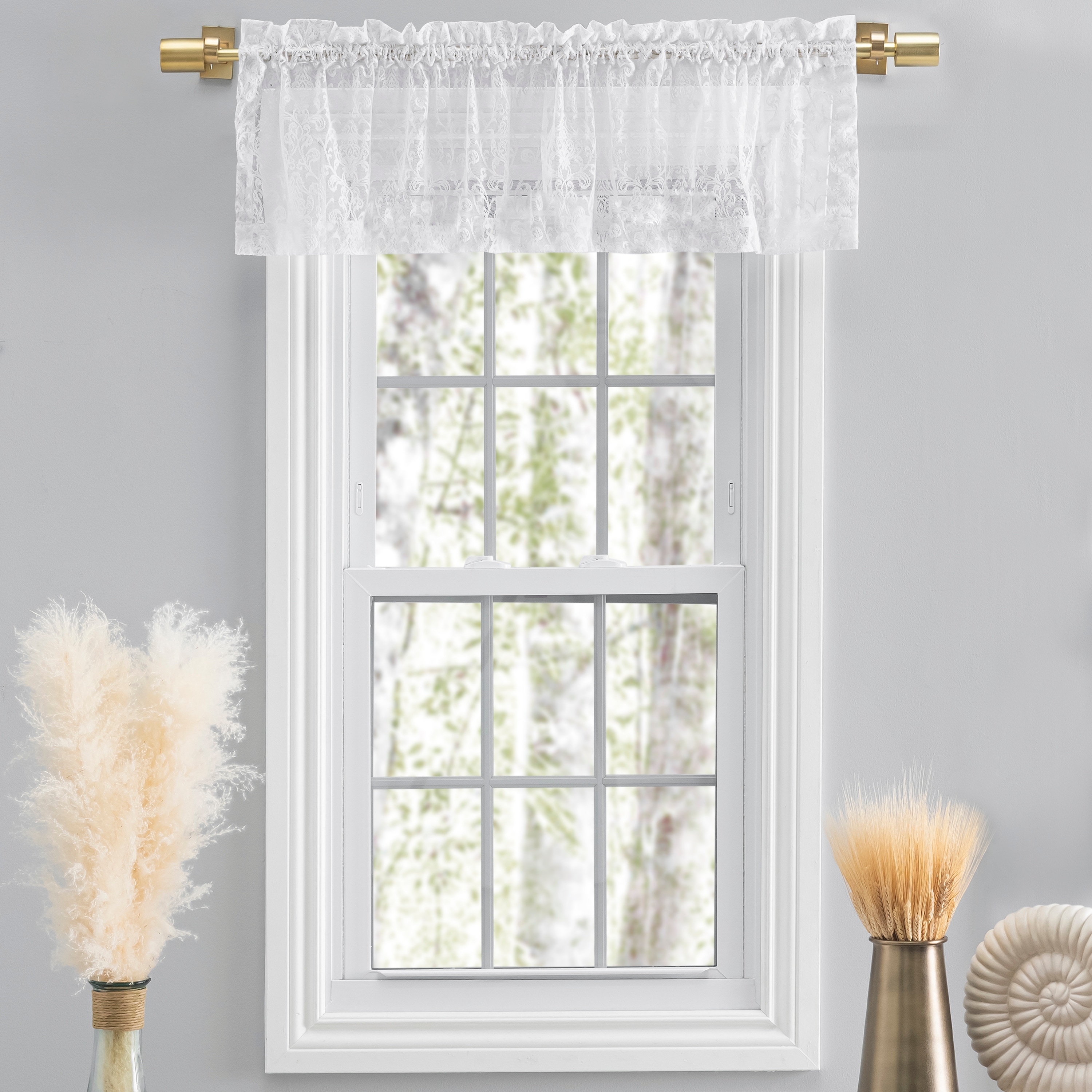 Woven Lace Elegant Sheer Rod Pocket W header Valance