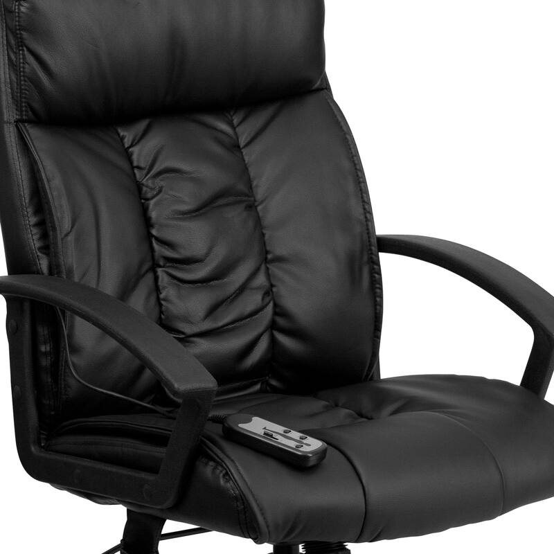 High Back Massaging LeatherSoft Upholstered Chair with Side Remote Pocket