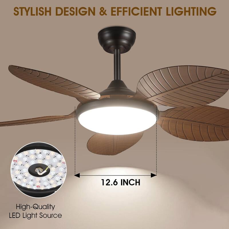 48" Downrod Ceiling Fan with Light,Palm Leaf Blades,Tropical Ceiling Fan for Living Room,Bedroom,Patio - 48 Inches