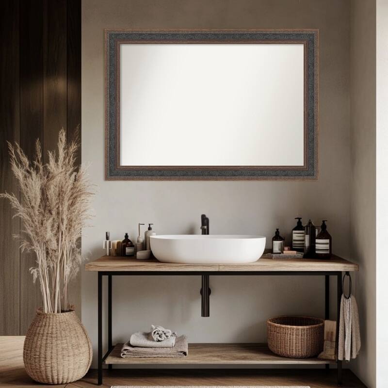Attic Aged Non-Beveled Wood Framed Bathroom Vanity Wall Mirror