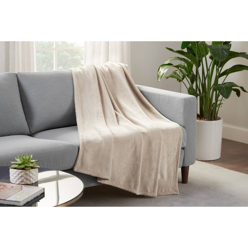 Serta Ultimate Cozy Plush Throw Blanket - Taupe - 90x90