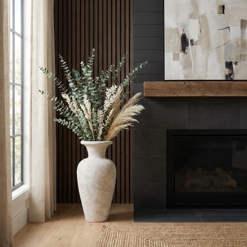 Decorative Vase - Ivory Pottery Rustic Matte Finish, 24" - White - 24.25"