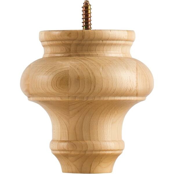 slide 1 of 1, Hardware Resources Bun Foot with Decorative Styling, 4"H x 4"D Natural Maple
