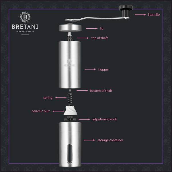 Manual Coffee Grinder Stainless Steel Conical Burr Mill for Beans Hand Crank