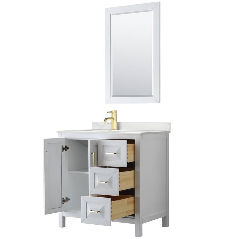 Daria 36-inch Single Vanity, Single Hole Quartz Top, 24-inch Mirror