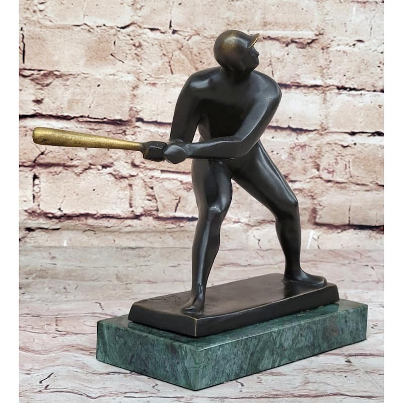 Signed Original Mario Nick Abstract Mid Century Baseball Player Bronze Sculpture