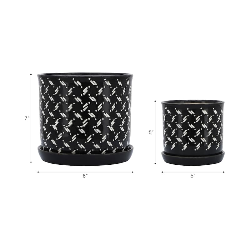 Ceramic Dots Saucer Planters Set of 2 - Black, 6/8 in.