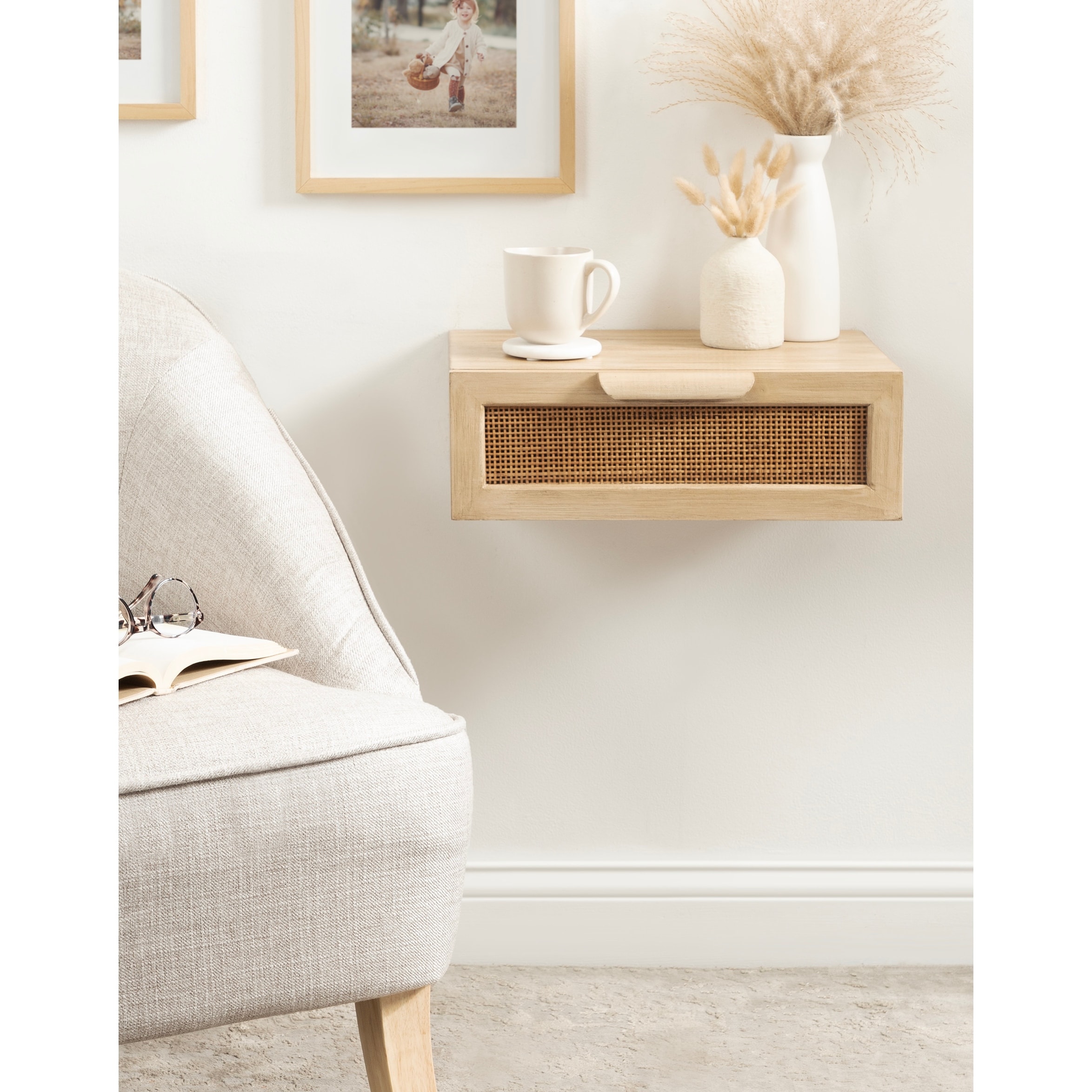 Kate and Laurel Ori Floating Side Table Rattan