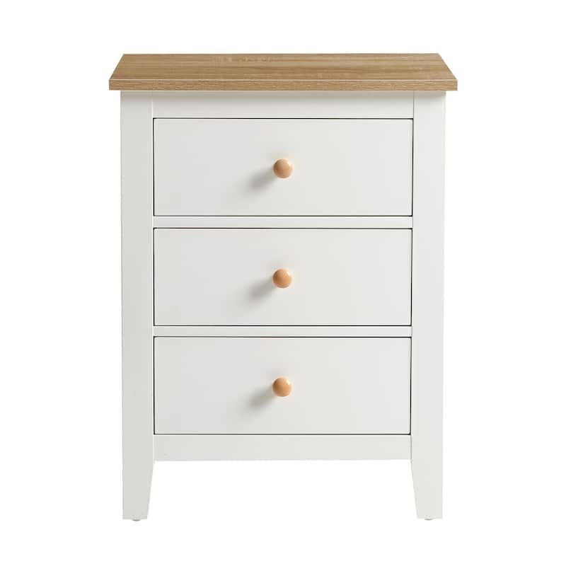 3 Drawer Nightstand with Solid Wood Knobs