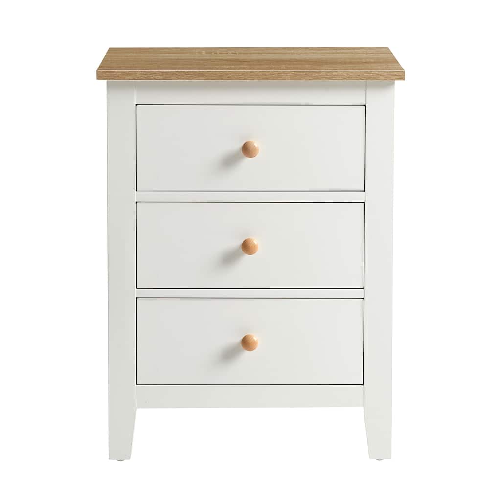 3 Drawer Nightstand with Solid Wood Knobs