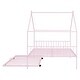 preview thumbnail 10 of 15, Pink Full Size Metal House Bed with Trundle & Roof