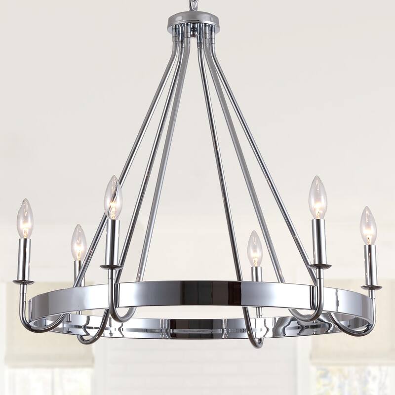 Cusp Barn 28 Inch Farmhouse Wagon Wheel Chandelier, Industrial 6-Light Chrome Round Kitchen Island Pendant Light for Dining Room