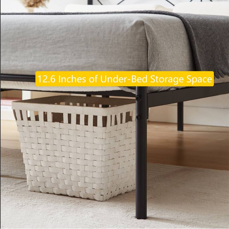 VECELO Wave Design Metal Bed Frame with 12.6" Underbed Storage High Headboard Industrial Platform Bed