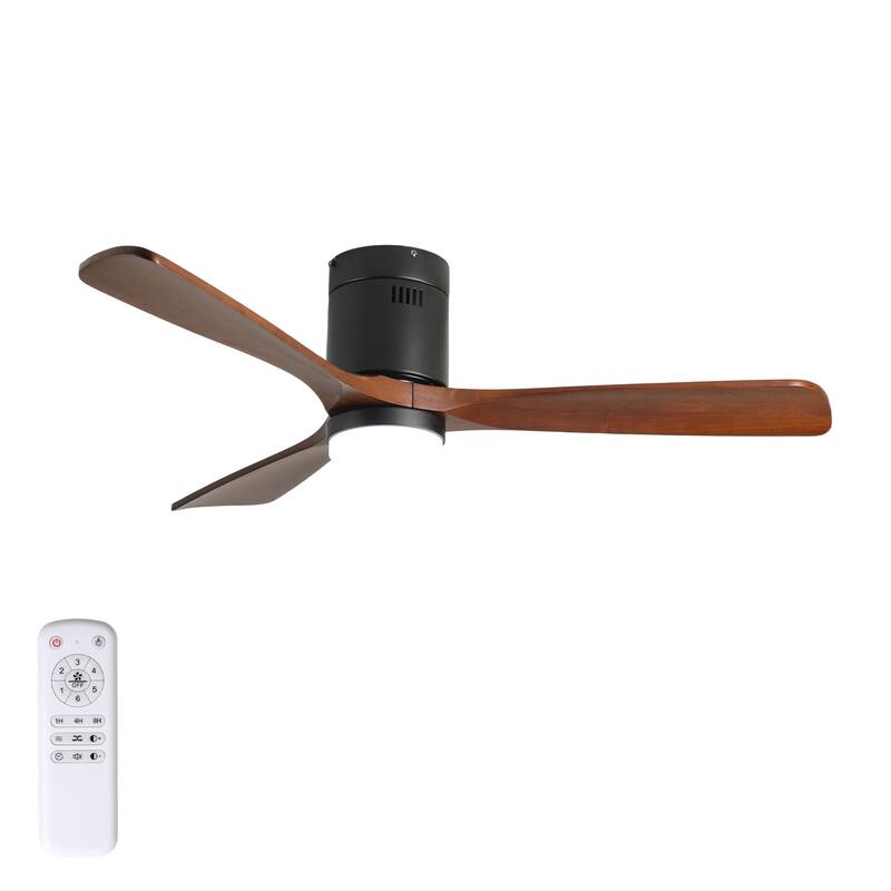 52-inch Ceiling Fan with Light, 3 Wood Blades, Remote Control, Reversible DC Motor for Living Room - Black + Dark Walnut - Black + Dark Walnut
