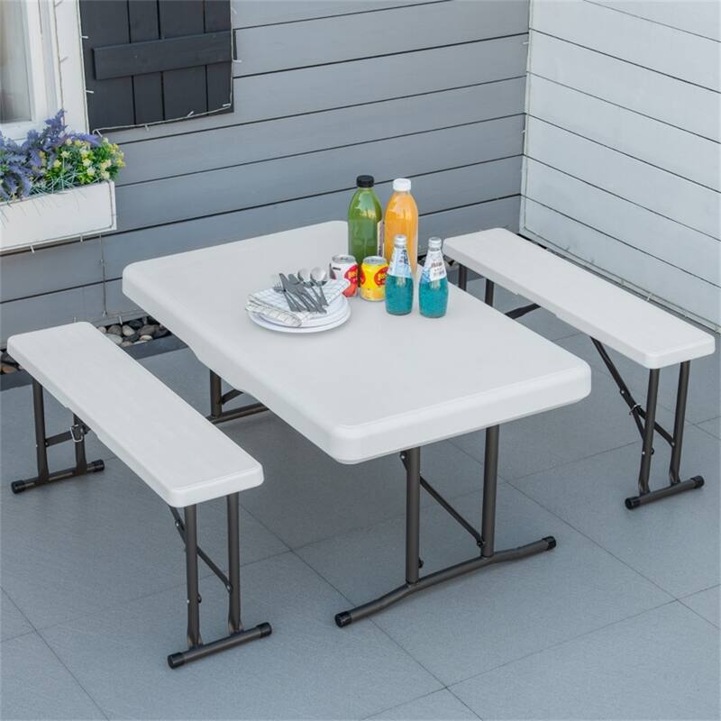 3-Piece Folding Picnic Table Set Polypropylene Plastic Steel Frame Outdoor Portable Table and Benches