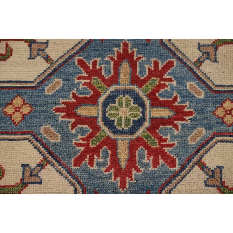 Red Geometric Kazak Oriental Large Area Rug Wool Carpet - 9'10" x 13'9"