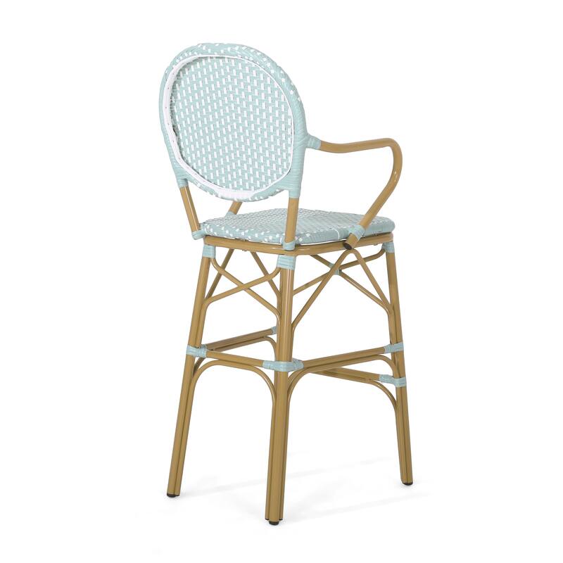 Wicker Barstool Set Set of 2 with Round Backrest High Chair, Cafe Bar Stool, Outdoor Lounge Entertainment Chair, Island Chair