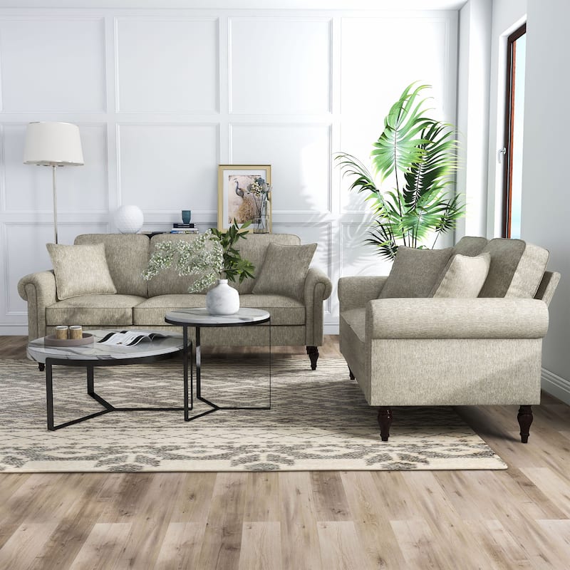 Igny Traditional Chenille Rolled Arms 2-Piece Living Room Set by Furniture of America - Light Brown - without Care Kit