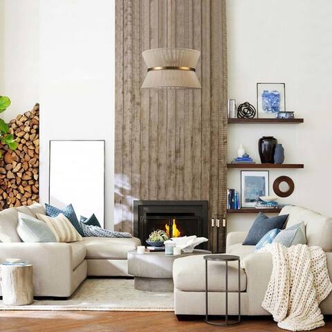 8 - Light Metal with Fabric Rope Drum Shade Chandelier