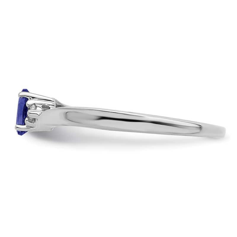 Curata 925 Sterling Silver Rhodium Plated Created Blue Sapphire Ring