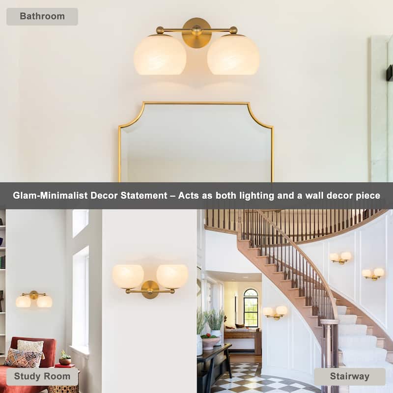 2-Light Gold Double-Globe Wall Sconce Cloud-Pattern Glass Shades