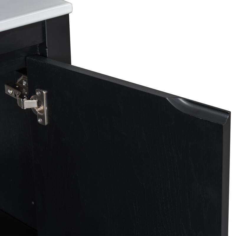 36" Rustic Bathroom Vanity Cabinet with Ceramic Sink -Solid Wood Freestanding Organizer with Soft Close Doors.