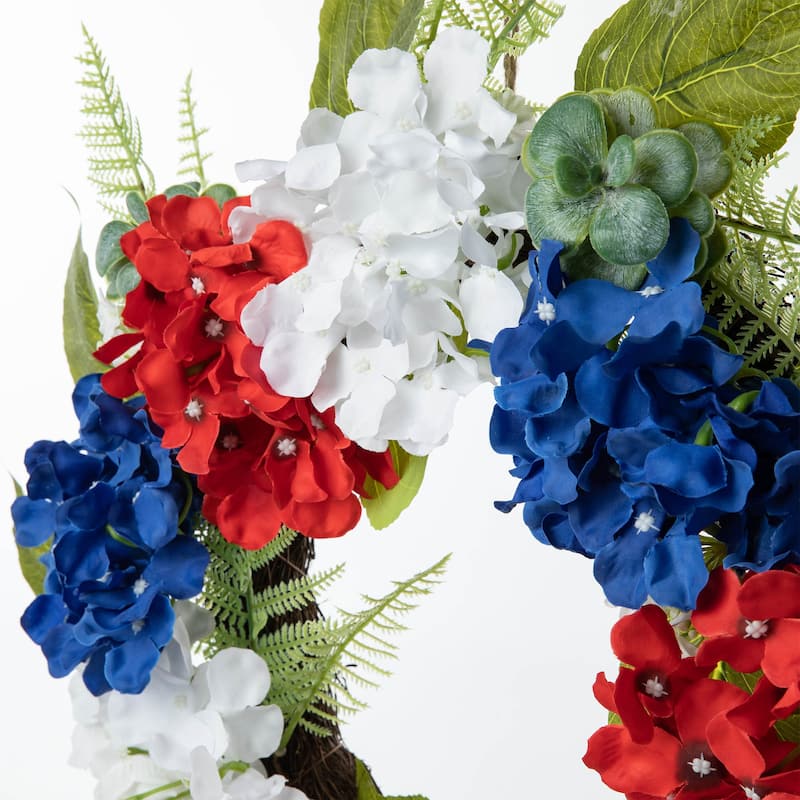 Glitzhome 22"D Artificial Patriotic Americana Hydrangea Wreath