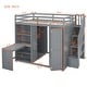 preview thumbnail 4 of 14, Full Size Grey Wooden Loft Bed w/ Desk, Storage Staircase & Shelves, Built-in Wardrobe w/ Foldable Door Panels for Student Dorms