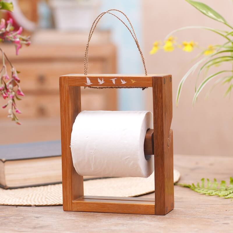 Novica Handmade Roll Me Wood Toilet Paper Holder