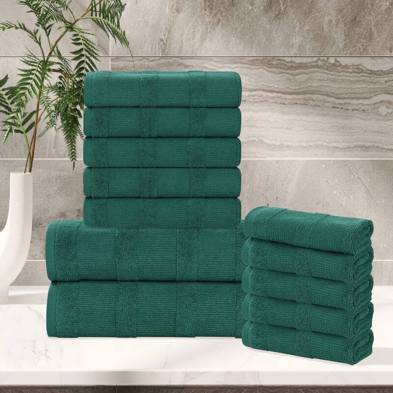 Superior Roma Cotton Assorted Ribbed Solid Towel Set of 12