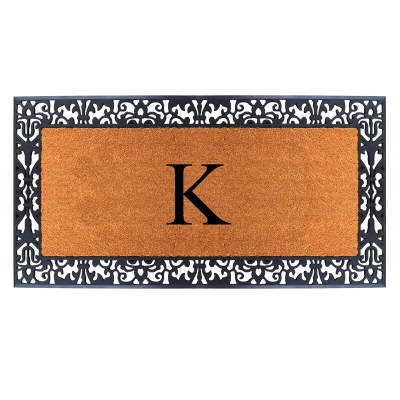 A1HC Rubber and Coir Paisley Border Heavy Duty Non-Slip Durable Double Door Monogrammed Doormat 30"X60", Black - K