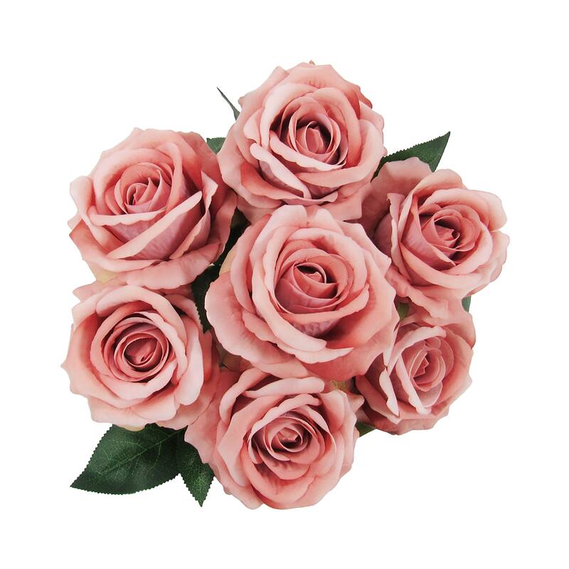 Set of 2 Dusty Rose Artificial Velvet Rose Flower Stem Bush Bouquet 16in - 16" L x 11" W x 11" DP