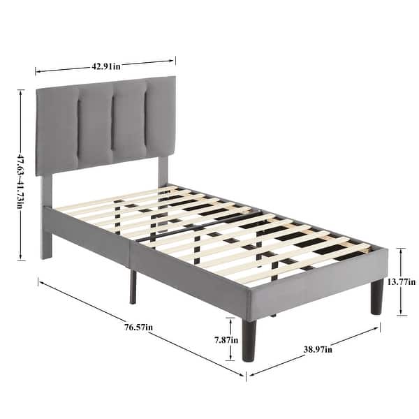 dimension image slide 6 of 10, Kids Bed Frame, Height Adjustable Upholstered Bed, Twin Size Bed Set of 2