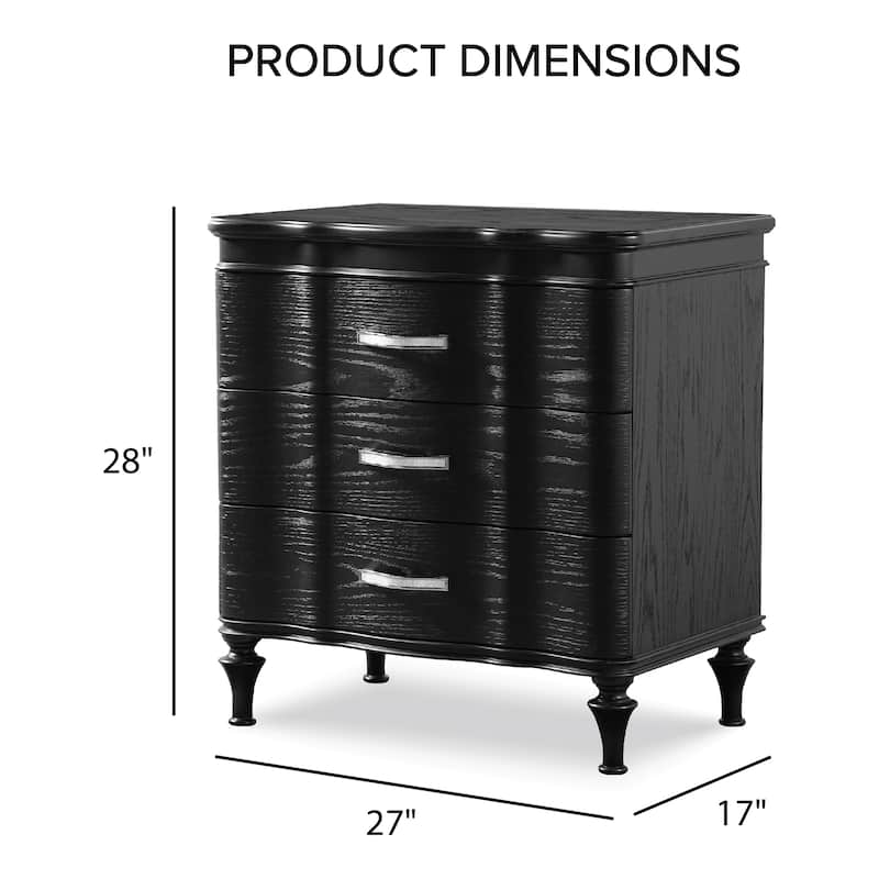 Furniture of America Seabliss Glam 3-Piece Black Solid Wood Chest and 2-Nightstand Bedroom Set