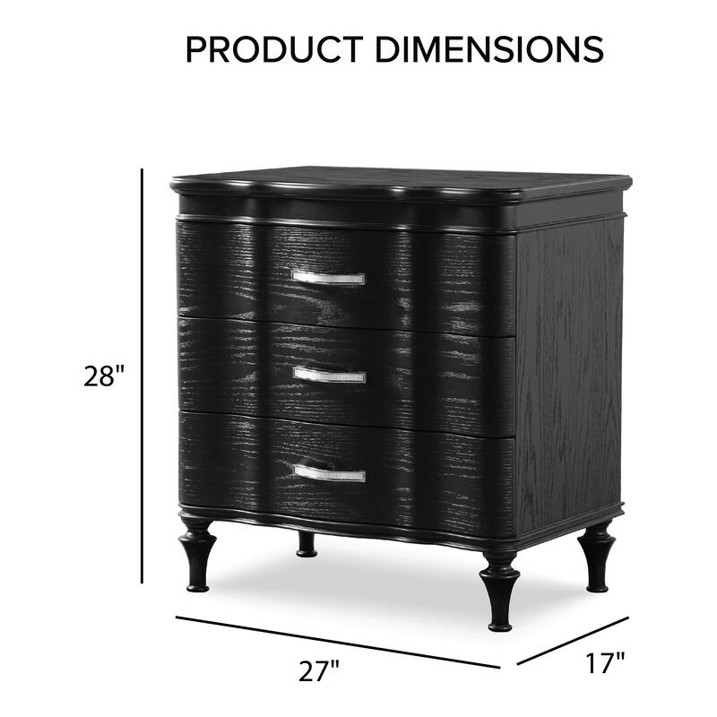 Furniture of America Seabliss Glam 3-Piece Black Solid Wood Dresser and 2-Nightstand Bedroom Set