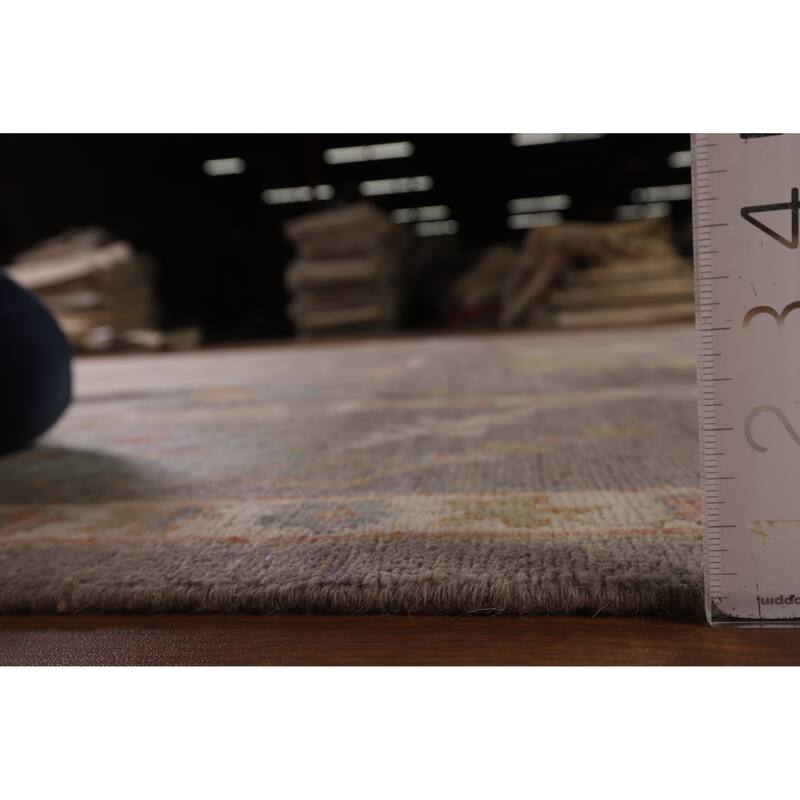 All-Over Gray Oushak Vegetable Dye Area Rug Handmade Wool Carpet - 9'0" x 11'11"