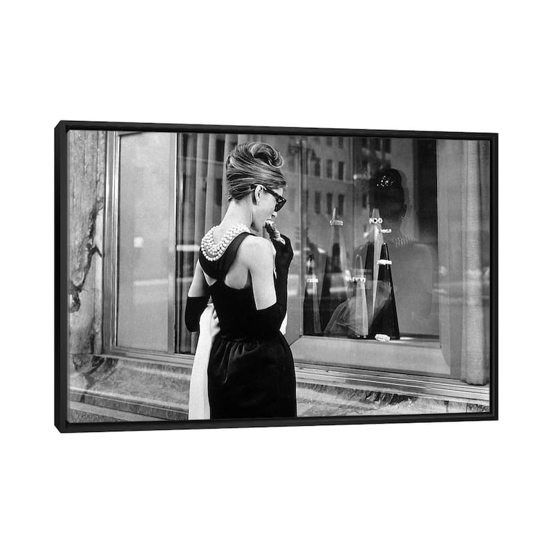 iCanvas "Breakfast at Tiffany's with Audrey Hepburn 1961" by Rue Des Archives Framed Canvas Print - Black - 26x40