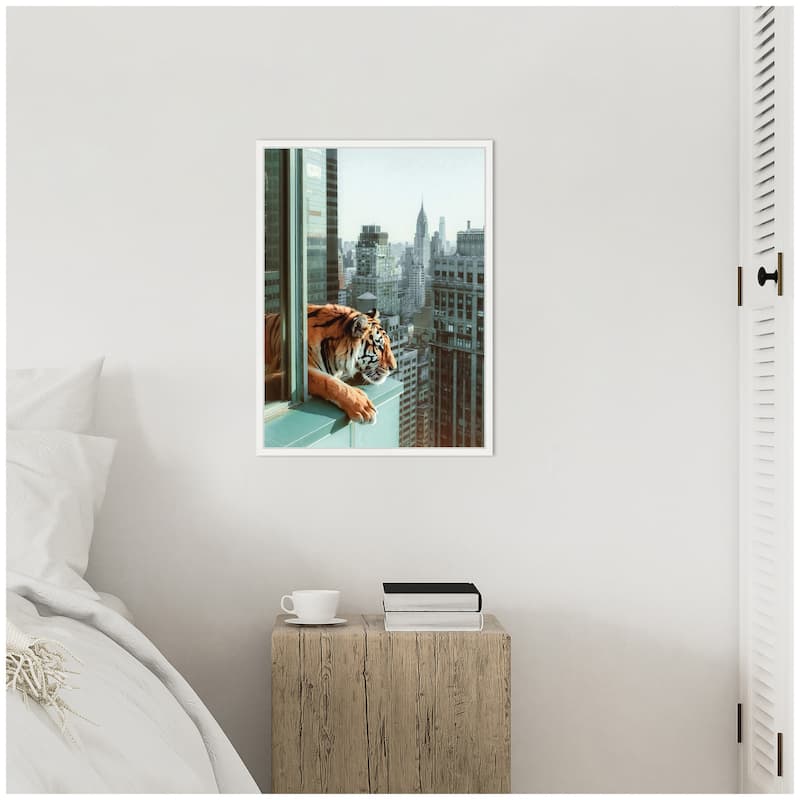 Kate and Laurel Sylvie Urban Tiger Overlooking Manhattan Framed Canvas by Michael Schauer
