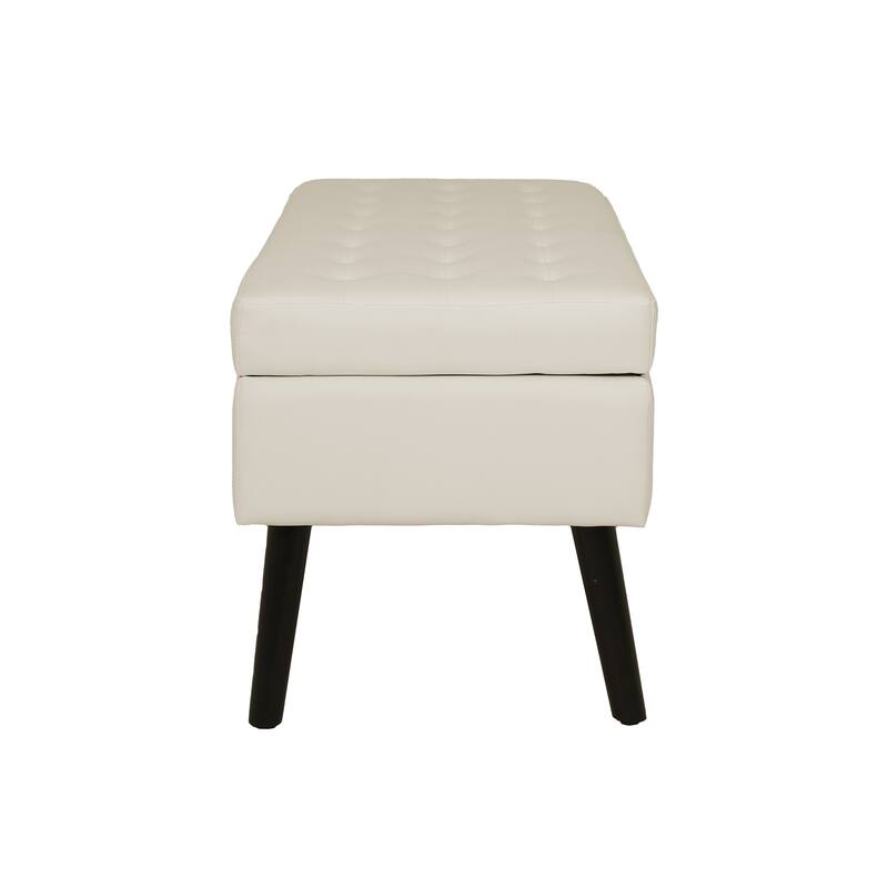 PU Upholstered Storage Ottoman Bench with Solid Wood Legs