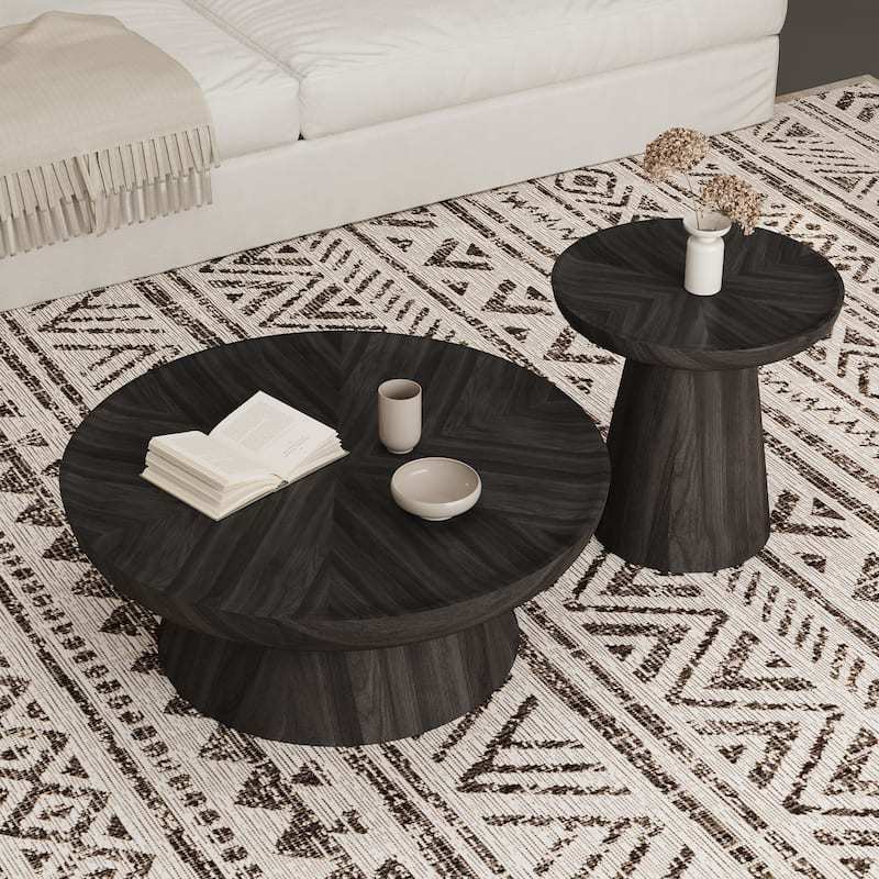 Round Walnut Nesting Coffee Tables | 2-Piece Set & Single Table Options - Modern Stackable Accent Tables