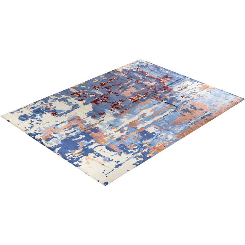 Modern One-of-a-Kind Hand-Knotted Area Rug - Blue, 9' 2" x 12' 2" - 9' 2" x 12' 2"