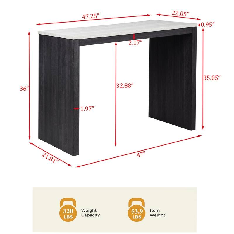 Best Master Furniture Delane Rectangular Charcoal Faux Marble Laminate Bar Table