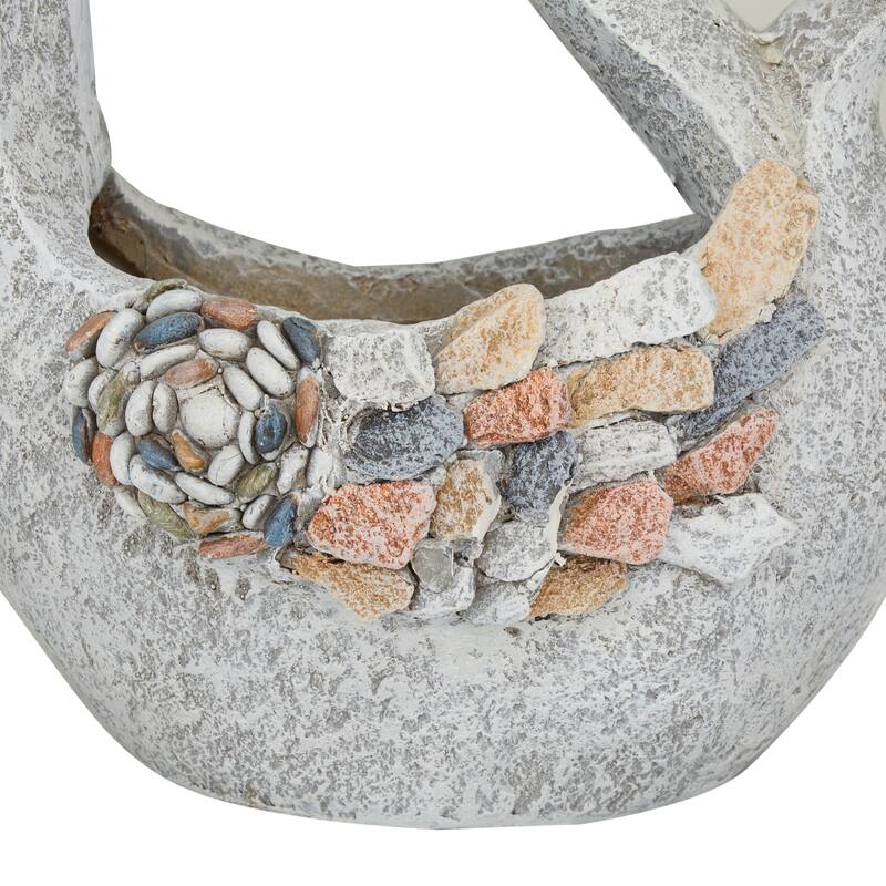 Gray Fiberglass Indoor Outdoor Planter with Stone Mosaic Design